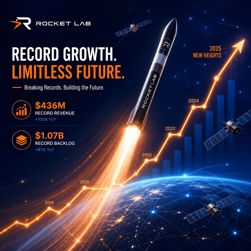 Certainly! Here is a great SEO-friendly alt-text for your described image: **Alt-text:** Futuristic illustration of a sleek Rocket Lab rocket launching upward with vibrant orange and blue light trails, superimposed over a glowing, steeply ascending revenue graph line. The background features faint commercial satellites, Earth’s curved horizon, and a digital network motif, highlighting Rocket Lab’s record financial growth, innovation, technological integration, and expanding global presence. Brand colors orange (#FF9811), dark blue (#000D43), and midnight blue (#021B88) dominate the modern, energetic 1200x628 pixel WordPress blog header design. Let me know if you need it tailored further or shortened!