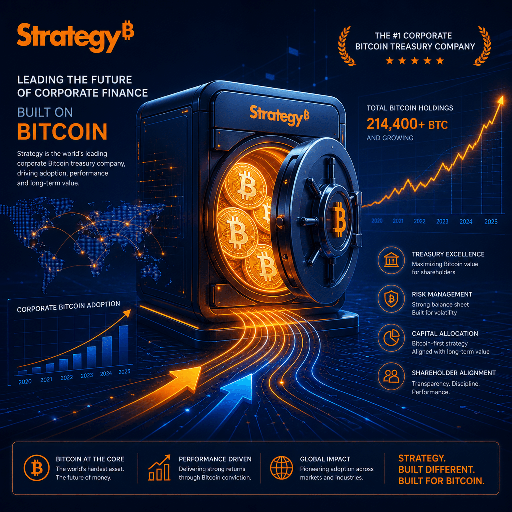 Certainly! Here’s a highly optimized SEO alt-text for the described image: **SEO Alt-Text:** Sleek professional 1200x628 image blending corporate finance and cryptocurrency, featuring a modern digital vault glowing with Bitcoin symbols in branded orange and deep blue colors, surrounded by financial graphs, digital circuitry, and dynamic arrows. Subtly includes the Strategy logo to highlight corporate leadership in Bitcoin adoption, and conveys innovation and active treasury management in the cryptocurrency market. Let me know if you want a variation focused on a different keyword or aspect!